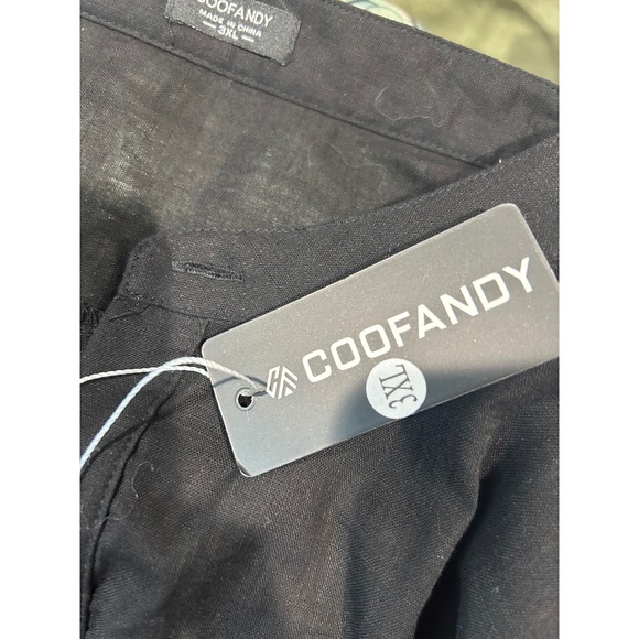 COOFANDY Mens 3XL Black Cotton Hemp Henley Long Sleeve Band Collar Beach Shirt - Picture 4 of 6